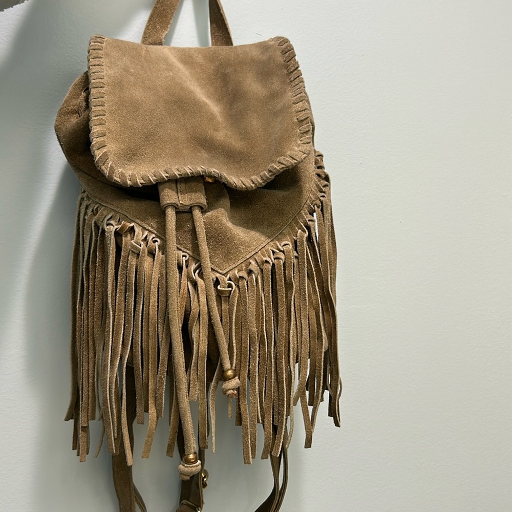 Warehouse Real Suede Fringe Mini Backpack